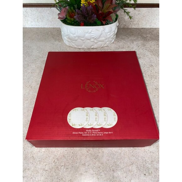 Lenox Holly Scroll Dinner Plates Set Of 4 Red Rim Christmas 897627 - Picture 10 of 12